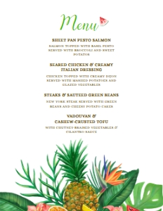 Tropical Pineapple Dinner Menu, Custom Menu, Food Menu, Hawaiian Themed Menu, Dinner Menu, Instant Download, Printable Menu, Corjl Template design preview