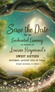 EnchantedSaveTheDate3x5: Editable Enchanted Evening Invitations Bundle, Enchanted Themed Invitation Kit, Enchanted Birthday Invitation Set, Enchanted Forest, Corjl