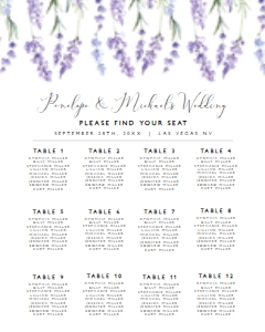 LavendarSeatingChart16x20: Country Lavender Custom Seating Chart, Printable Seating Chart Sign, Wedding Seating Chart Poster, Editable Seating Chart, Wedding Seating
