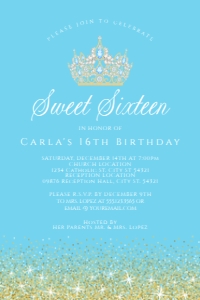 LightBlueGoldGlitterSweet164x6: Blue and Gold Glitter Glam Invitation Set, Printable Sweet 16 Invitation Kit, Light blue Invitation Bundle, Editable Corjl Template Invite