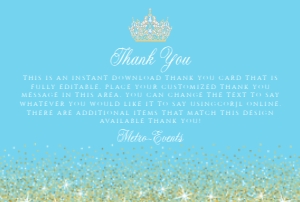 Light Blue Thank You Cards, Custom Thank You Cards, Gold Glitter Thank You Cards, Thank You Notes, Editable Card, Printable Thank You Card design preview