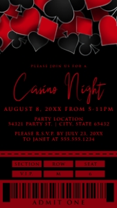 RedCasinoTicket: Casino Night Invitation, Las Vegas Ticket Invitation, Printable Casino Invitations, Poker Night Invitation, Corjl Template, Instant Download