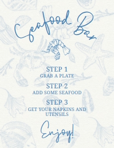CoastalBlueFoodSign8x11: Seafood Party Sign, Food Label, Beach Themed Food Sign, Pool Party Food Sign, Corjl Template, Instant Download, Lobster Boil Signs, DIY sign