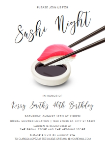 Sushi Night Invitations, Sushi Party Invitations, Japanese Food Invitation, Printable Invitations, Sushi Dinner Party Invite, Corjl Template design preview