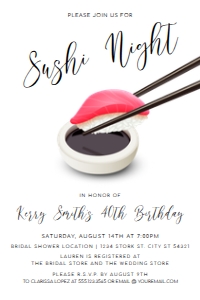 SushiNightInvite4x6: DIY Template Sushi Theme Party Invitations Printable Bundle Customizable Sushi Theme Party Unique Dinner Party Invite Edit online with Corjl