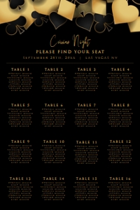 CasinoNightSeatingChart20x30: Casino Night Custom Seating Chart, Printable Seating Chart Sign, Wedding Seating Chart Poster, Editable Seating Chart, Event Seating Charts