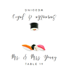 SushiEscortCardFolded: DIY Template Sushi Theme Party Invitations Printable Bundle Customizable Sushi Theme Party Unique Dinner Party Invite Edit online with Corjl