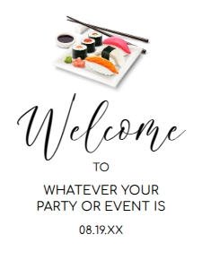 SushiNightWelcomeSIgn18x24: DIY Template Sushi Theme Party Invitations Printable Bundle Customizable Sushi Theme Party Unique Dinner Party Invite Edit online with Corjl