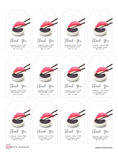 SushiNightFavorTags: DIY Template Sushi Theme Party Invitations Printable Bundle Customizable Sushi Theme Party Unique Dinner Party Invite Edit online with Corjl