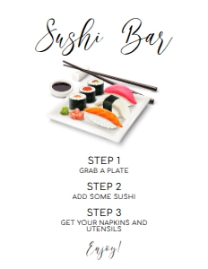 SushiSign8x11: DIY Template Sushi Theme Party Invitations Printable Bundle Customizable Sushi Theme Party Unique Dinner Party Invite Edit online with Corjl