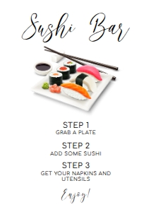 SushiSign5x7: DIY Template Sushi Theme Party Invitations Printable Bundle Customizable Sushi Theme Party Unique Dinner Party Invite Edit online with Corjl