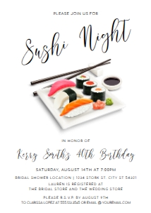 Minimalist Sushi Night Invitations, Sushi Party Invitations, Japanese Invitation, Printable Invitations, Sushi Party Invite, Corjl Template design preview