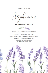 Editable Lavender Retirement Party Invitations, Purple Floral Retirement Invitation, Lavender Printable Invitation Template, Lavender Invite design preview
