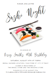SushiNightInvite24x6: DIY Template Sushi Theme Party Invitations Printable Bundle Customizable Sushi Theme Party Unique Dinner Party Invite Edit online with Corjl