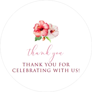 PinkHibiscusRound2: Editable Favor Tag, Round Gift Tag, Editable Gift Labels, Printable Favor Tag, Hawaiian Themed Gift Tag, Corjl Template, Hibiscus Floral Tag