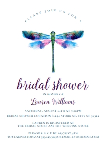 PurpleDragonFlyInvite15x7: Editable Invitation Set, Printable Invitation Kit, Dragonfly Bridal Shower Invite Bundle, Corjl Template Invitation, Dragonfly Invitation