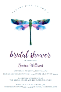 PurpleDragonFlyInvite4x6: Editable Invitation Set, Printable Invitation Kit, Dragonfly Bridal Shower Invite Bundle, Corjl Template Invitation, Dragonfly Invitation