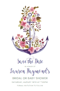 FloralNauticalSaveThedate4x6: Editable Nautical Save the Date Cards, Travel Save the Date, Beach Event Template, Ocean Wedding Save the Date, Anchor Save the Date, Corjl