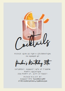 NegroniInviteGrey5x7: Minimalist Cocktail Party Invitations, Housewarming Party Invitations, Corjl Invitations, Cocktail Party Invites, Party Invitations For Men