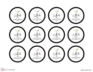 Black and White Retro Cocktail Gift Tag, Favor Tag, Printable Thank You Tag, Retro Favor Tag, Favor Tags, Corjl Template, Cocktail Party Tag design preview