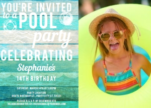 Editable Pool Party Invitations, Pool Party Birthday Invitation, Photo Birthday Invitation, Swimming Party Invite, Pool Party Invite, Corjl design preview