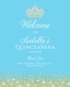 LightBlueGoldGlitterWelcome16x20: Blue and Gold Glitter Glam Invitation Set, Printable Sweet 16 Invitation Kit, Light blue Invitation Bundle, Editable Corjl Template Invite