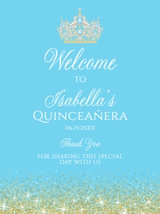 LightBlueGoldGlitterWelcomeSign18x24: Blue and Gold Glitter Glam Invitation Set, Printable Sweet 16 Invitation Kit, Light blue Invitation Bundle, Editable Corjl Template Invite