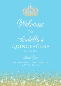 LightBlueGoldGlitterWelcome: Blue and Gold Glitter Glam Invitation Set, Printable Sweet 16 Invitation Kit, Light blue Invitation Bundle, Editable Corjl Template Invite