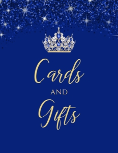RoyalBlueGoldCardsGIftsSign8x11: Gold and Blue Glitter Cards and Gift Signs, Editable Party Sign, Instant Download, Blue Glitter Signs, Printable Party Sign, Corjl Template