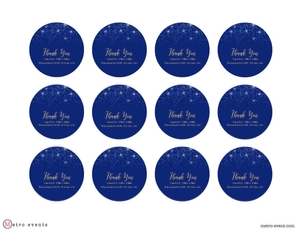 Gold and Blue Glitter Gift Tag, Princess Favor Tag, Blue Glitter Round Tag, Printable Thank You Tag, Blue Favor Tag, Corjl Gift Tag Template design preview
