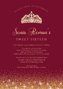 Gold and Red Glitter Sweet 16 Invitation, Glitter Sweet Sixteen Invitation, Red Sweet 16 Invitations, Printable Invitation, Corjl Template design preview