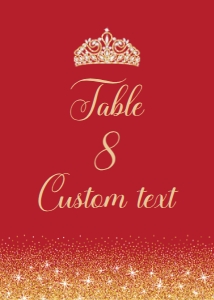 Red and Gold Glitter Table Number, Glitter Table Decor, Printable Table Number, Table Number, Princess Themed, Corjl Template design preview