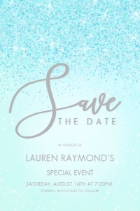 Aqua Glitter Glam Invitation Set, Printable Invitation Kit, Silver and Turquoise Glitter Invite Bundle, Editable Corjl Template Invitation design preview