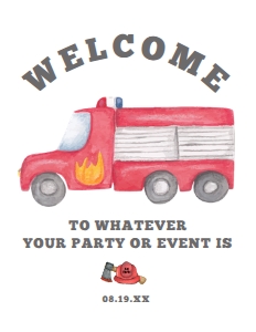 FiremanWelcome8x11: Firetruck Welcome Signs, Fire Printable Signs, Custom Firefighter Welcome Sign, Fireman Welcome Sign, Instant download, Corjl Sign Template