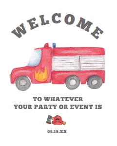 FiremanWelcome16x20: Firetruck Welcome Signs, Fire Printable Signs, Custom Firefighter Welcome Sign, Fireman Welcome Sign, Instant download, Corjl Sign Template