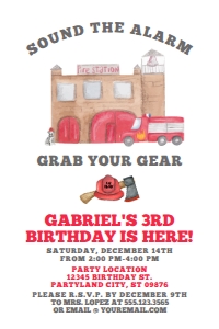 FiremanBirthday4x6: Fireman Birthday Invite, Firefighter Party Invite, Fireman Invite, Fire Department, Printable Corjl Invites, Firetruck Birthday Invitations