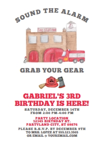 FiremanBirthday5x7: Fireman Birthday Invite, Firefighter Party Invite, Fireman Invite, Fire Department, Printable Corjl Invites, Firetruck Birthday Invitations
