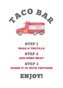 FiremanFoodSign5x7: Editable Food Labels, Buffet Table Signs, Fire Truck Birthday, Fire Truck Party, Firefighter Birthday, Fireman Party, Fireman Themed, Corjl