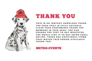 Fireman Thank You Card, Firefighter Birthday, Thank You Note, Instant Download, Editable Thank You Card, Printable Thank You, Corjl Template design preview