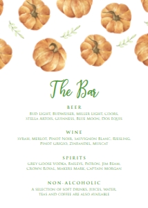 PumpkinHalloweenDrinkMenu5x7: Editable Pumpkin Invitation Set, Harvest Festival Invitation Kit, Halloween Invitation Kit, Fall Festival Invitation Bundle, Corjl Template