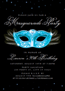 Blue and Black Masquerade Invitations, Masquerade Birthday Invitation, Blue Invitation, Printable Invitation, Adult Invite, Corjl Template design preview