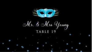 Blue and Black Masquerade Escort Cards, Place Cards, Place Card Template, Blue Place Card, Name Card, Printable Place Cards, Corjl Template design preview