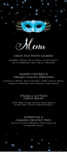 Blue and Black Masquerade Dinner Menu, Custom Menu, Food Menu, Masquerade Themed, Dinner Menu, Instant Download, Printable, Corjl Template design preview