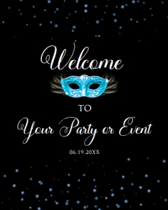 Masquerade Party Sign, Printable Welcome Sign, Editable Welcome Party Sign, Instant download, Corjl Template, Black and Blue Masquerade Sign design preview