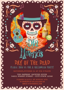 DayofthedeadMan5x7: Día de los Muertos Invitation Bundle, Editable Day of the Dead Invitation Set, Halloween Invitation Kit, Invitation Bundle, Corjl Template