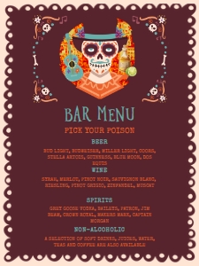 DayoftheDeadBarmenu18x24: Día de los Muertos Invitation Bundle, Editable Day of the Dead Invitation Set, Halloween Invitation Kit, Invitation Bundle, Corjl Template