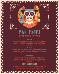 Dayofthedeadbarmenu16x20: Día de los Muertos Invitation Bundle, Editable Day of the Dead Invitation Set, Halloween Invitation Kit, Invitation Bundle, Corjl Template