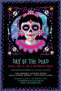 Sugar Skull Day of The Dead Invitations, Halloween Invitation, Halloween Party Invite, Printable Invitations, Día de Muertos Invitations design preview