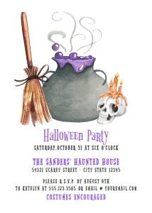 Witch Invite, Halloween Invitations, Halloween Trick or Treat Invitations, Printable Invitations, Costume Party Invitations, Corjl Template design preview