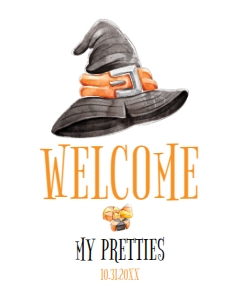 Witch Hat Halloween Party Signs, Welcome My Pretties Halloween Signs, Witch Halloween Decorations, Halloween Witch Hat Signs, Printable Sign design preview